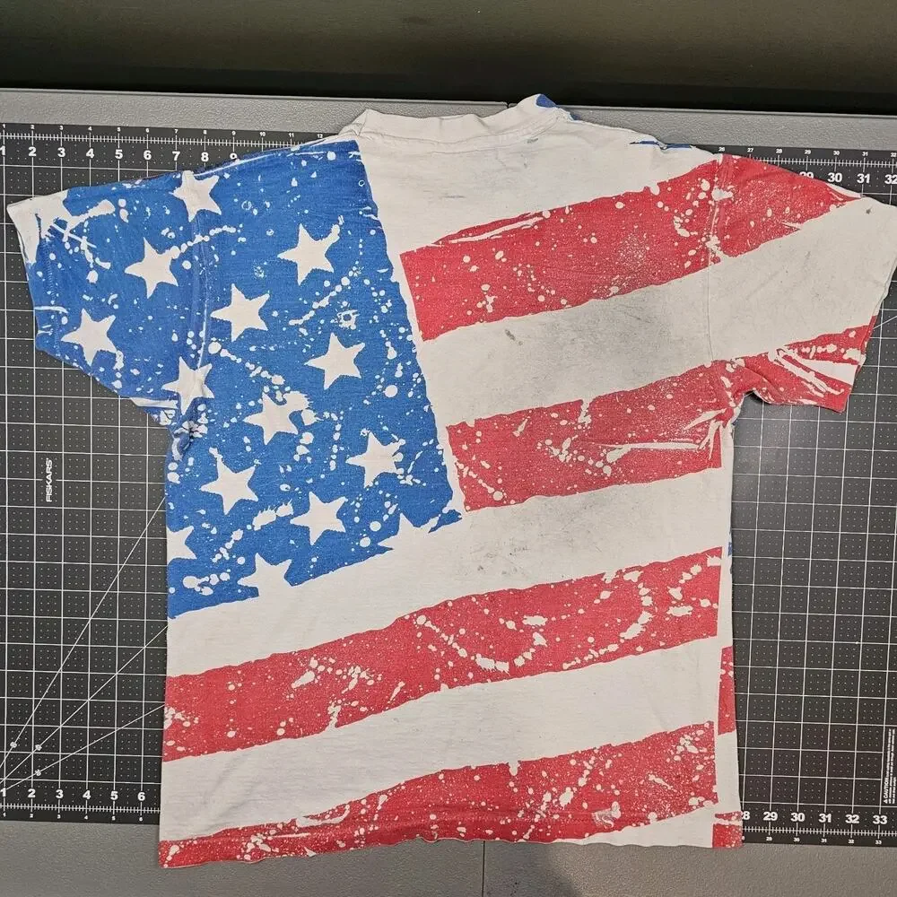 Vintage Classic Car American Flag AOP Tshirt Large 90s Singlestitch Grunge USA
